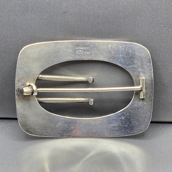 Laurence Foss #23 Art Deco Sterling Silver Buckle Brooch 2" Engine Turned 21.79g - Picture 4 of 9